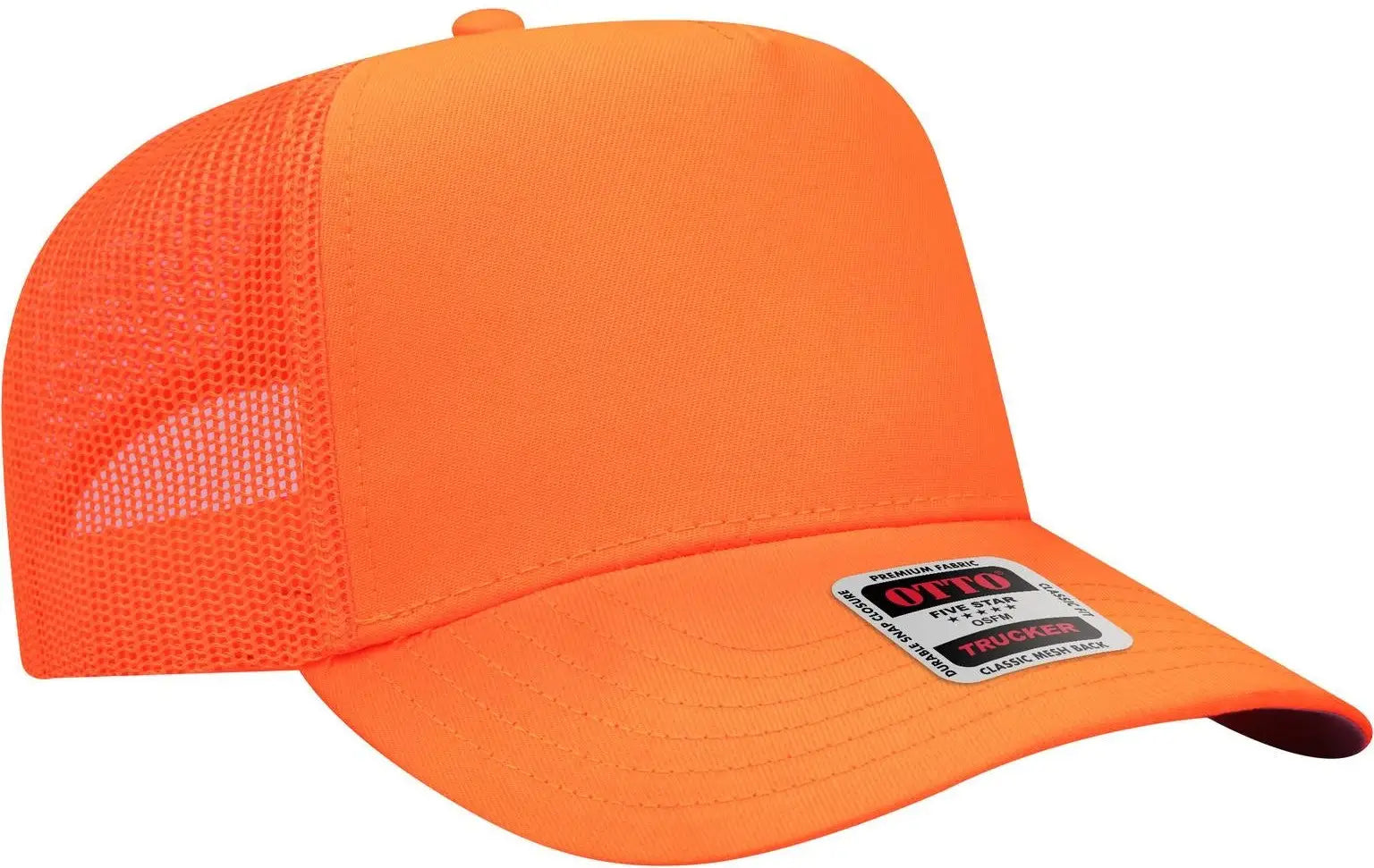 Otto 32-285 Neon 5 Panel Mid Profile Mesh Back Trucker Cap - N. Orange - 6 1/2’’ - 7 5/8’’