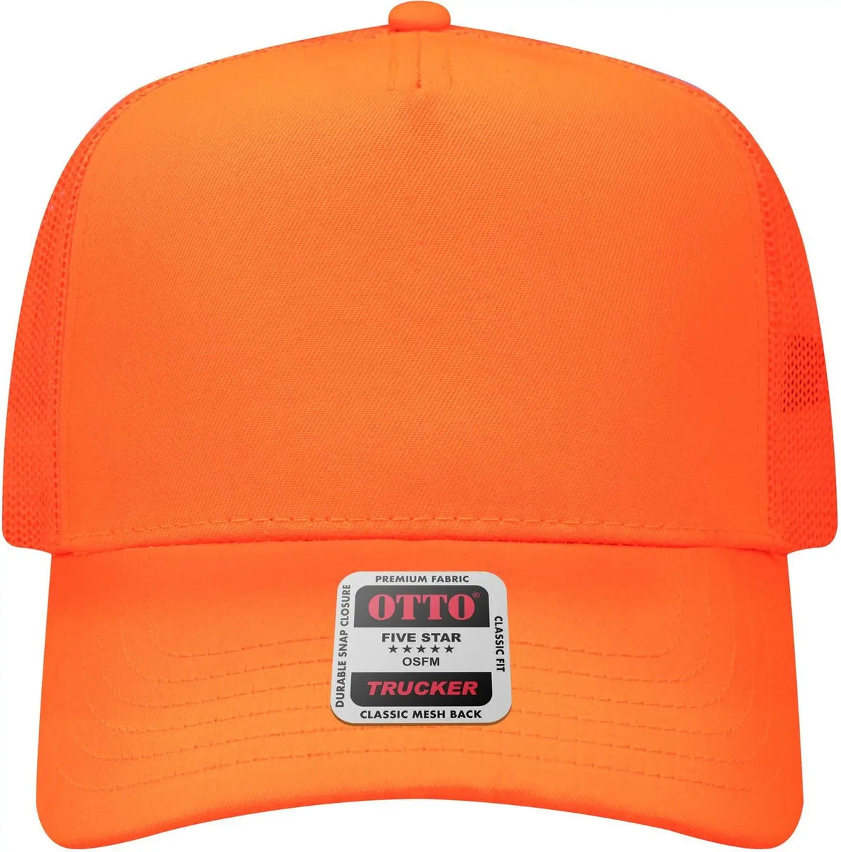 Otto 32-285 Neon 5 Panel Mid Profile Mesh Back Trucker Cap - N. Orange - 6 1/2’’ - 7 5/8’’