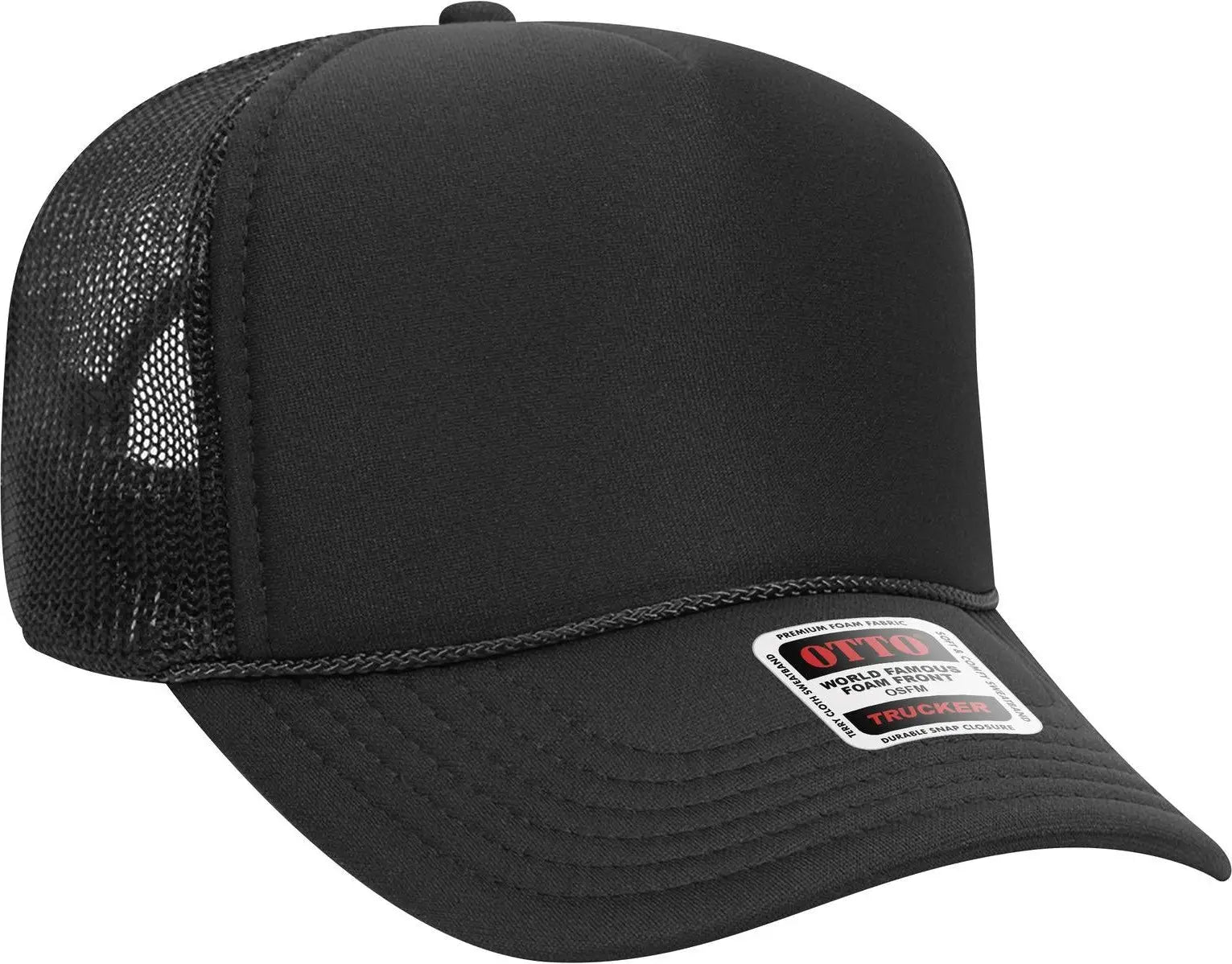 Otto 32-467 5 Panel Mid Profile Mesh Back Trucker Cap - Black - 6 1/2’’ - 7 5/8’’