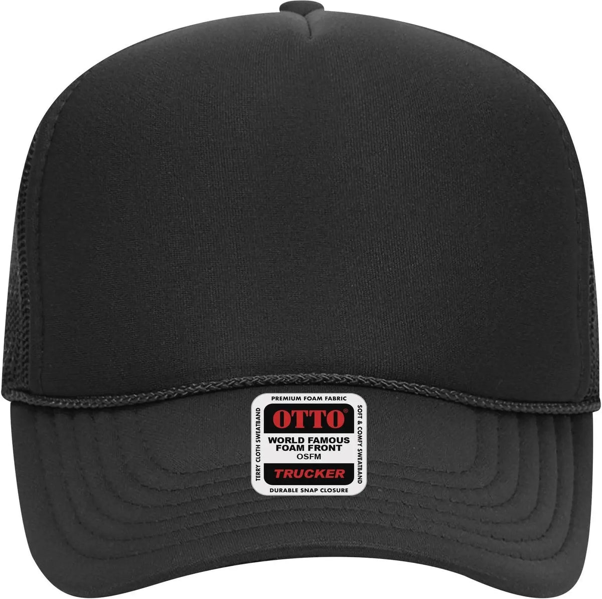 Otto 32-467 5 Panel Mid Profile Mesh Back Trucker Cap - Black - 6 1/2’’ - 7 5/8’’