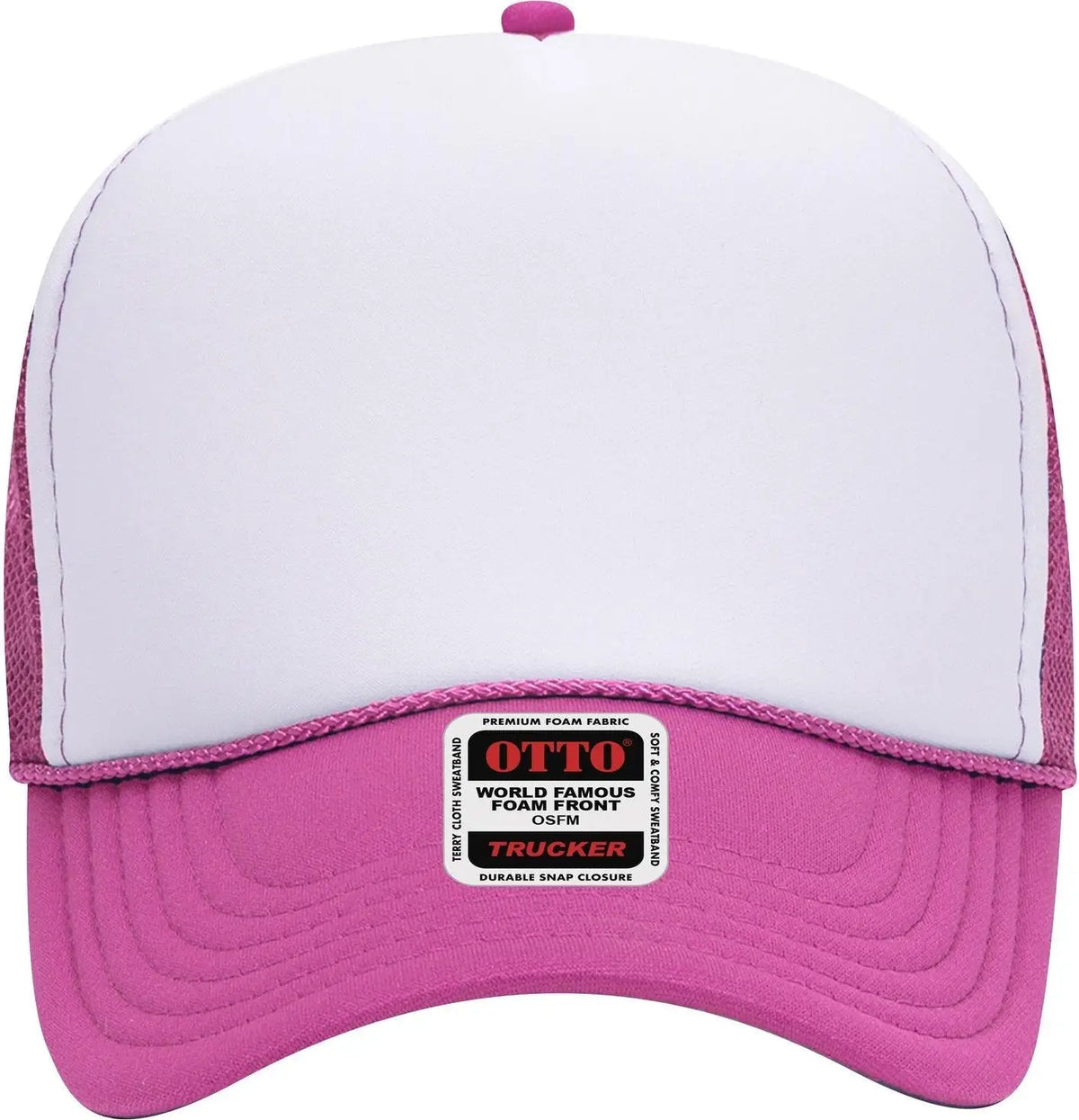 Otto 32-467 5 Panel Mid Profile Mesh Back Trucker Cap - H.pnk/wht/h.pnk - 6 1/2’’ - 7 5/8’’
