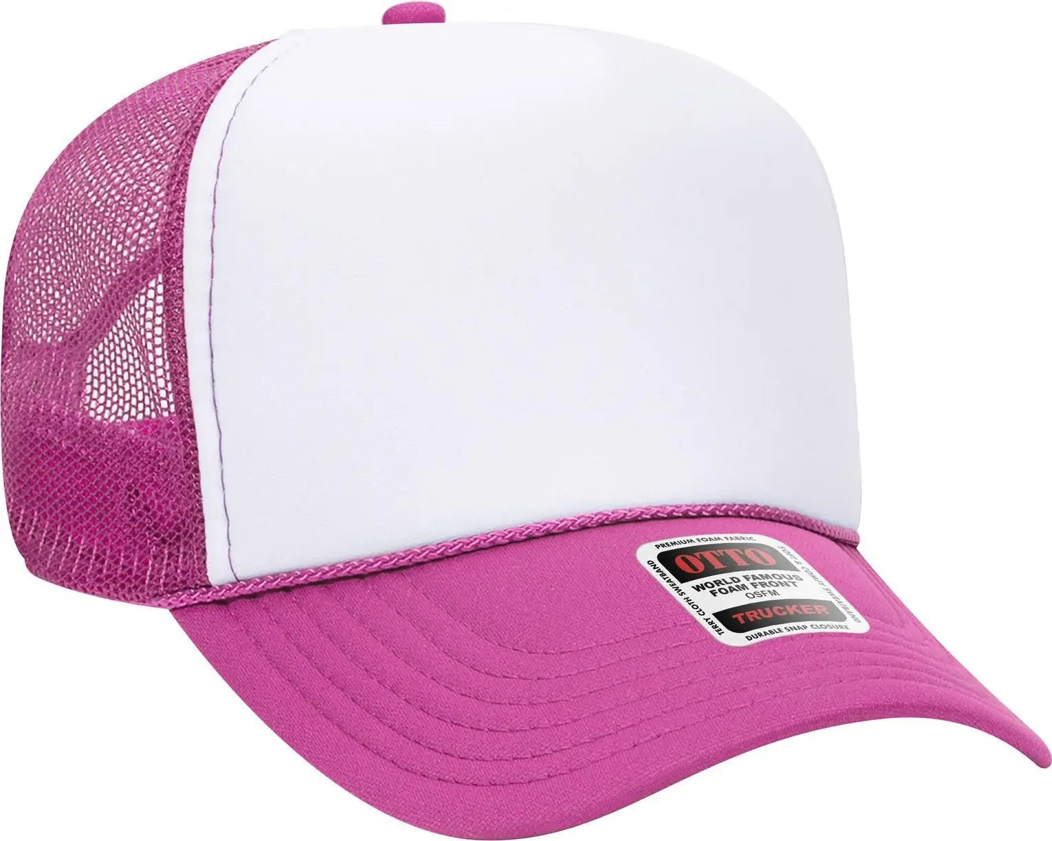 Otto 32-467 5 Panel Mid Profile Mesh Back Trucker Cap - H.pnk/wht/h.pnk - 6 1/2’’ - 7 5/8’’