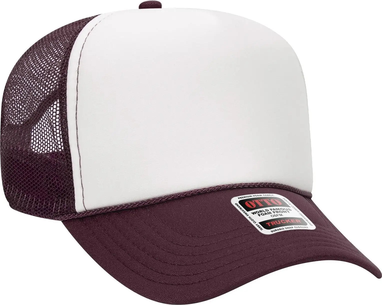 Otto 32-467 5 Panel Mid Profile Mesh Back Trucker Cap - Mrn/wht/mrn - 6 1/2’’ - 7 5/8’’