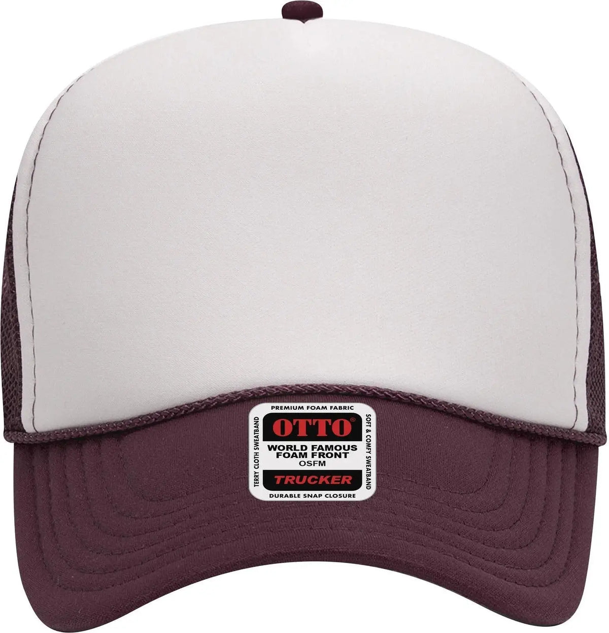 Otto 32-467 5 Panel Mid Profile Mesh Back Trucker Cap - Mrn/wht/mrn - 6 1/2’’ - 7 5/8’’