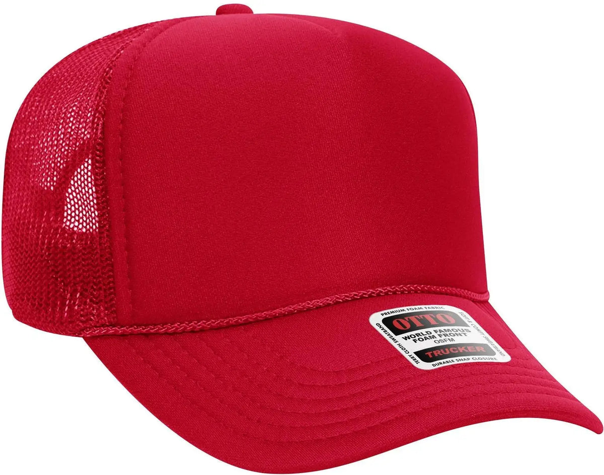 Otto 32-467 5 Panel Mid Profile Mesh Back Trucker Cap - Red - 6 1/2’’ - 7 5/8’’