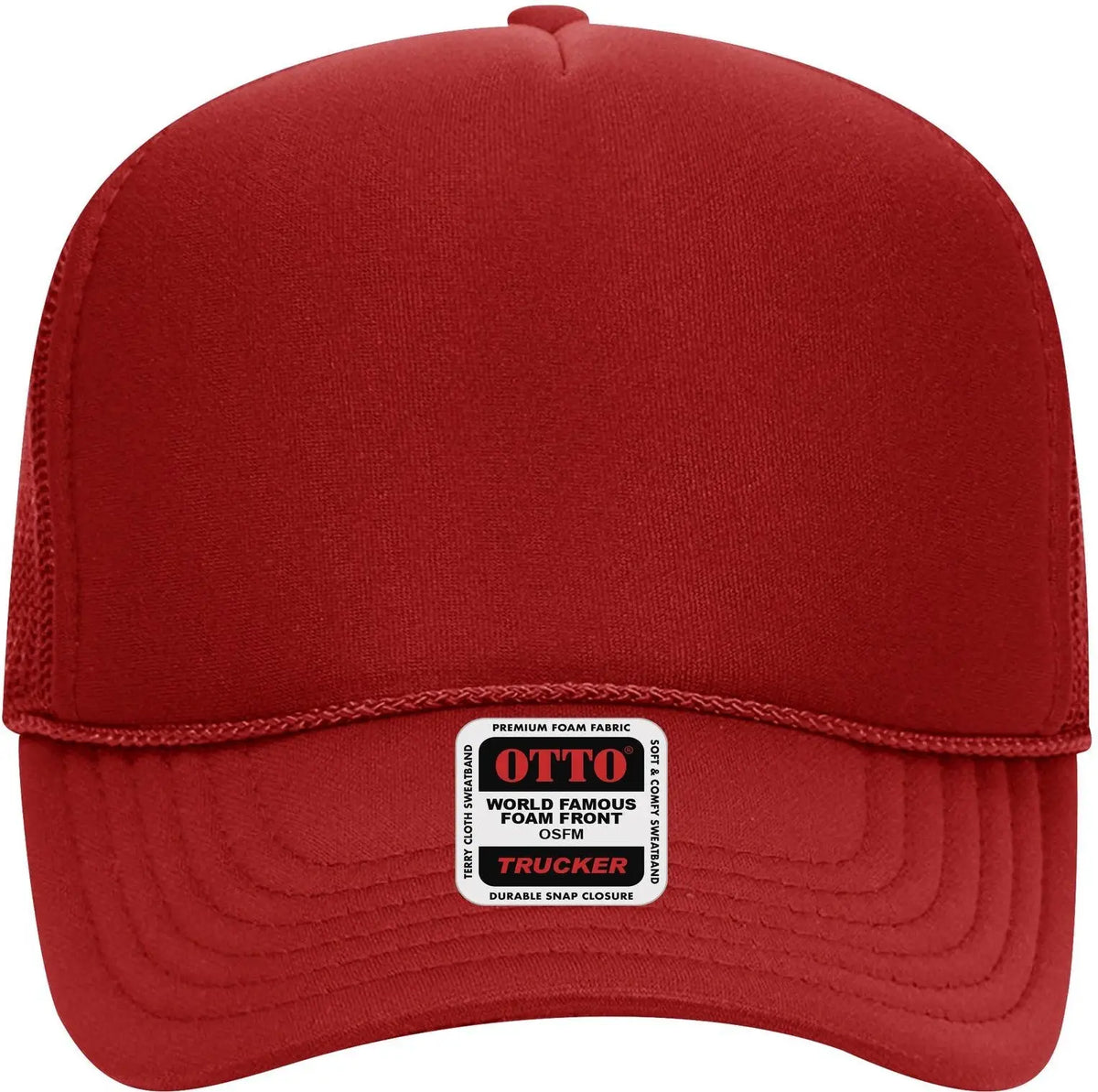 Otto 32-467 5 Panel Mid Profile Mesh Back Trucker Cap - Red - 6 1/2’’ - 7 5/8’’