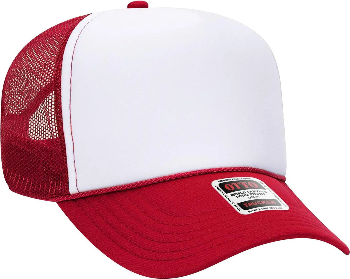 Otto 32-467 5 Panel Mid Profile Mesh Back Trucker Cap - Red/wht/red