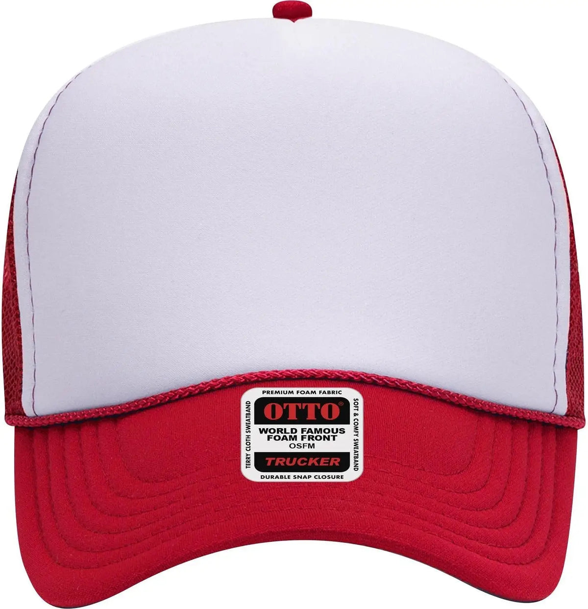 Otto 32-467 5 Panel Mid Profile Mesh Back Trucker Cap - Red/wht/red