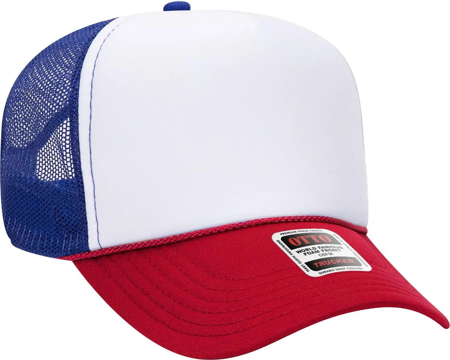 Otto 32-467 5 Panel Mid Profile Mesh Back Trucker Cap - Red/wht/ryl - 6 1/2’’ - 7 5/8’’