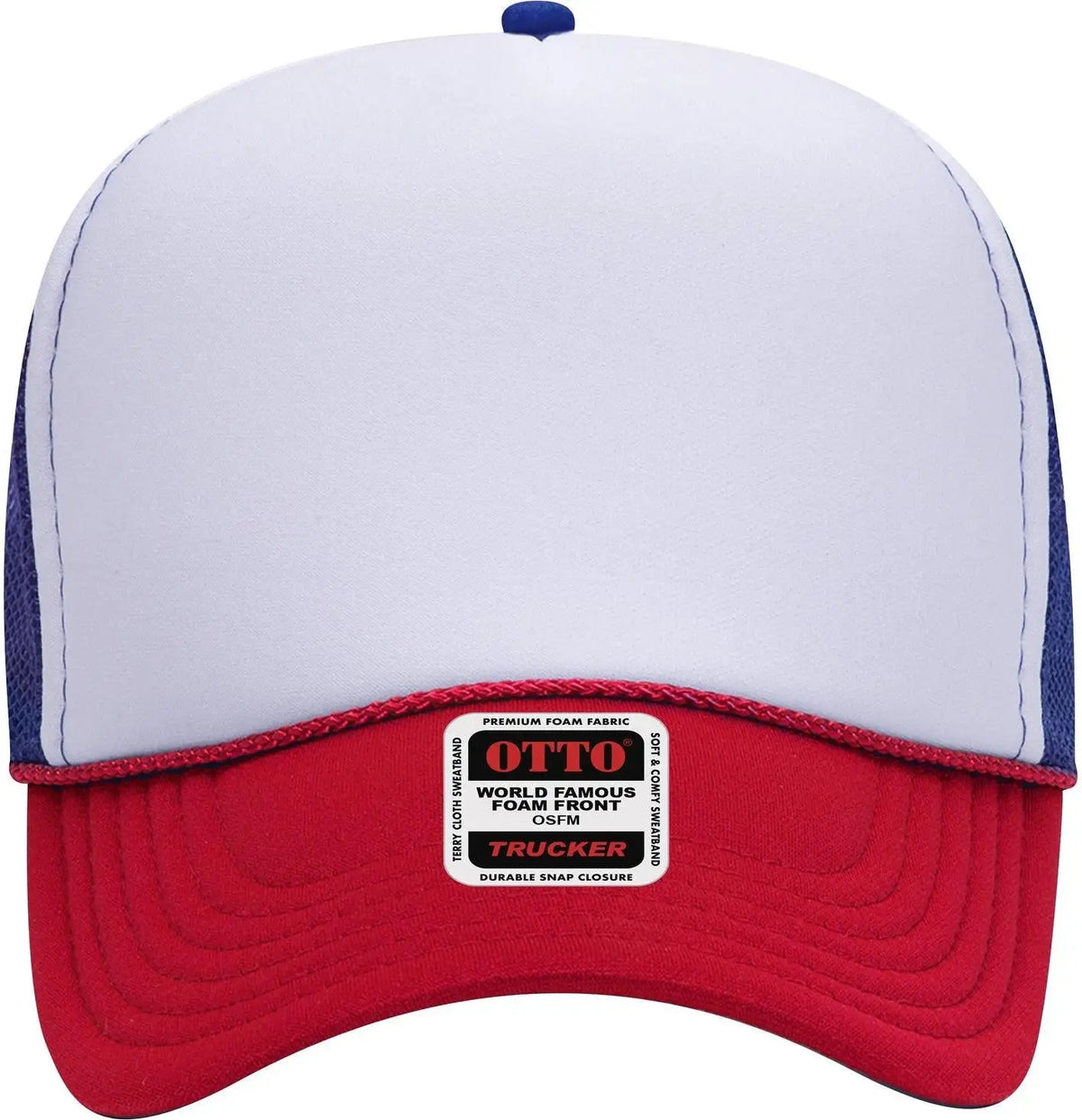 Otto 32-467 5 Panel Mid Profile Mesh Back Trucker Cap - Red/wht/ryl - 6 1/2’’ - 7 5/8’’