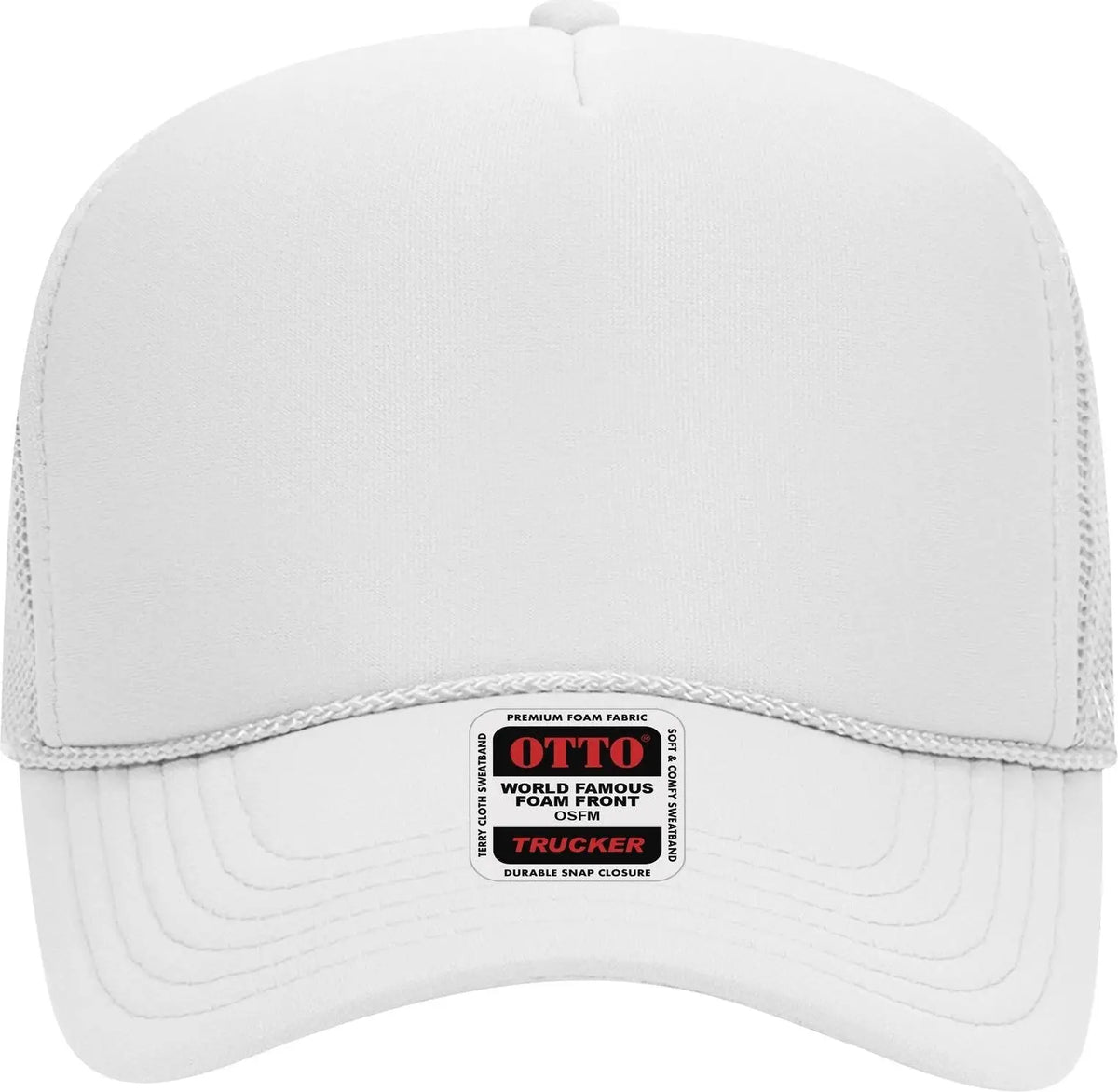 Otto 32-467 5 Panel Mid Profile Mesh Back Trucker Cap - White - 6 1/2’’ - 7 5/8’’