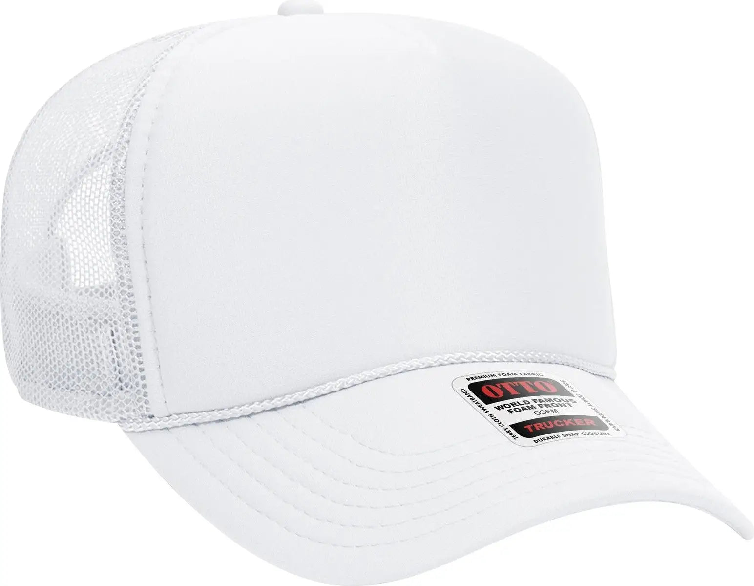 Otto 32-467 5 Panel Mid Profile Mesh Back Trucker Cap - White - 6 1/2’’ - 7 5/8’’