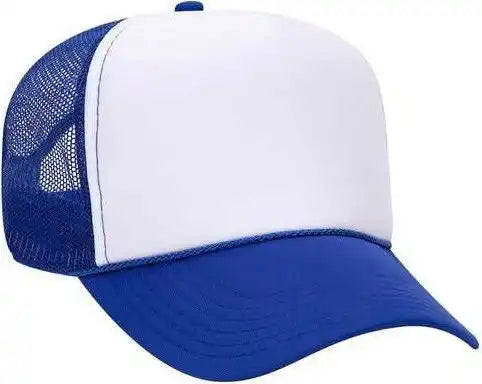 Otto 32-467 Polyester Foam Front 5 Panel Pro Style Mesh Back Cap - Royal White - one Size Fits Most
