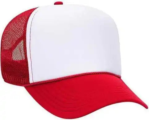 Otto 32-467 Polyester Foam Front 5 Panel Pro Style Mesh Back Cap - Red White - one Size Fits Most