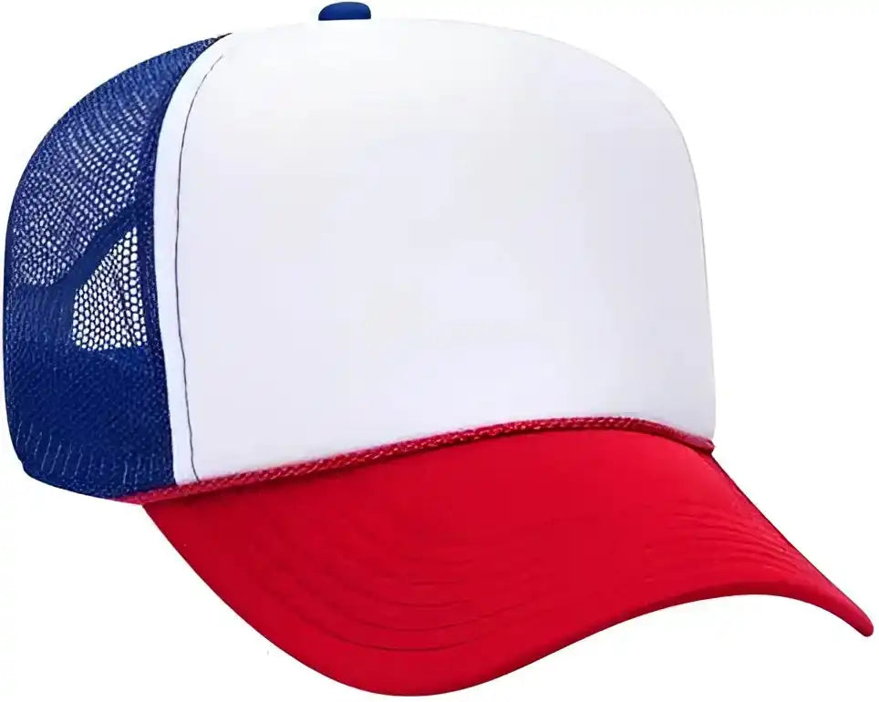 Otto 32-467 Polyester Foam Front 5 Panel Pro Style Mesh Back Cap - Red White Royal - one Size Fits Most