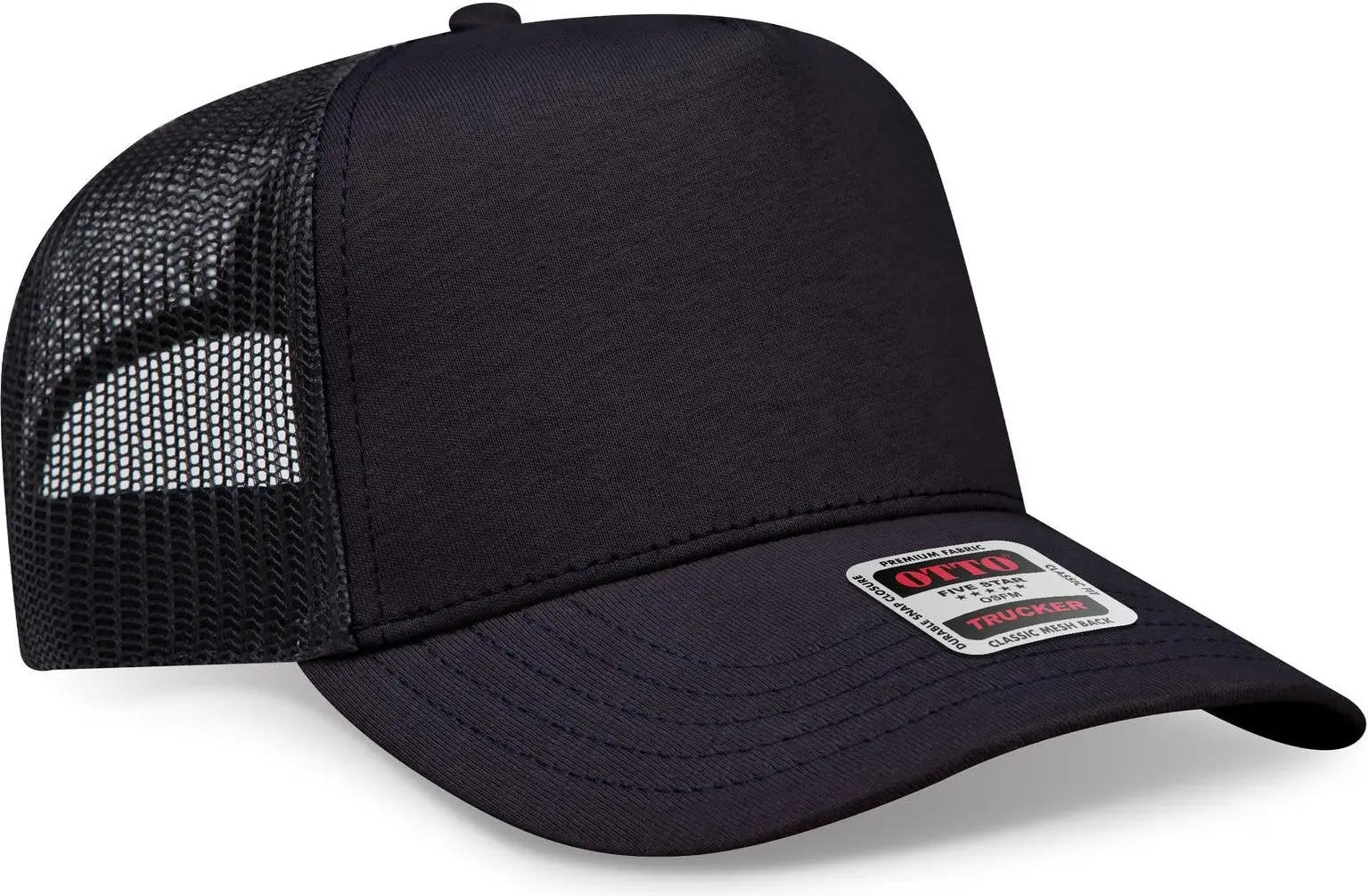 Otto 32-934 5 Panel Mid Profile Mesh Back Trucker Cap - Black - 6 1/2’’ - 7 5/8’’