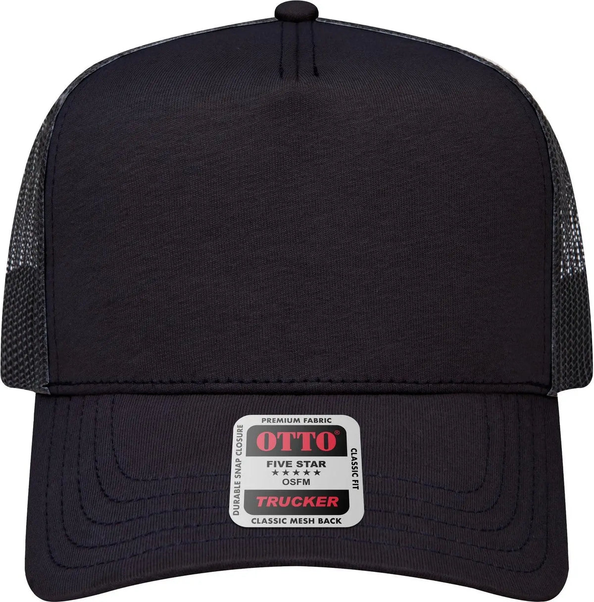 Otto 32-934 5 Panel Mid Profile Mesh Back Trucker Cap - Black - 6 1/2’’ - 7 5/8’’