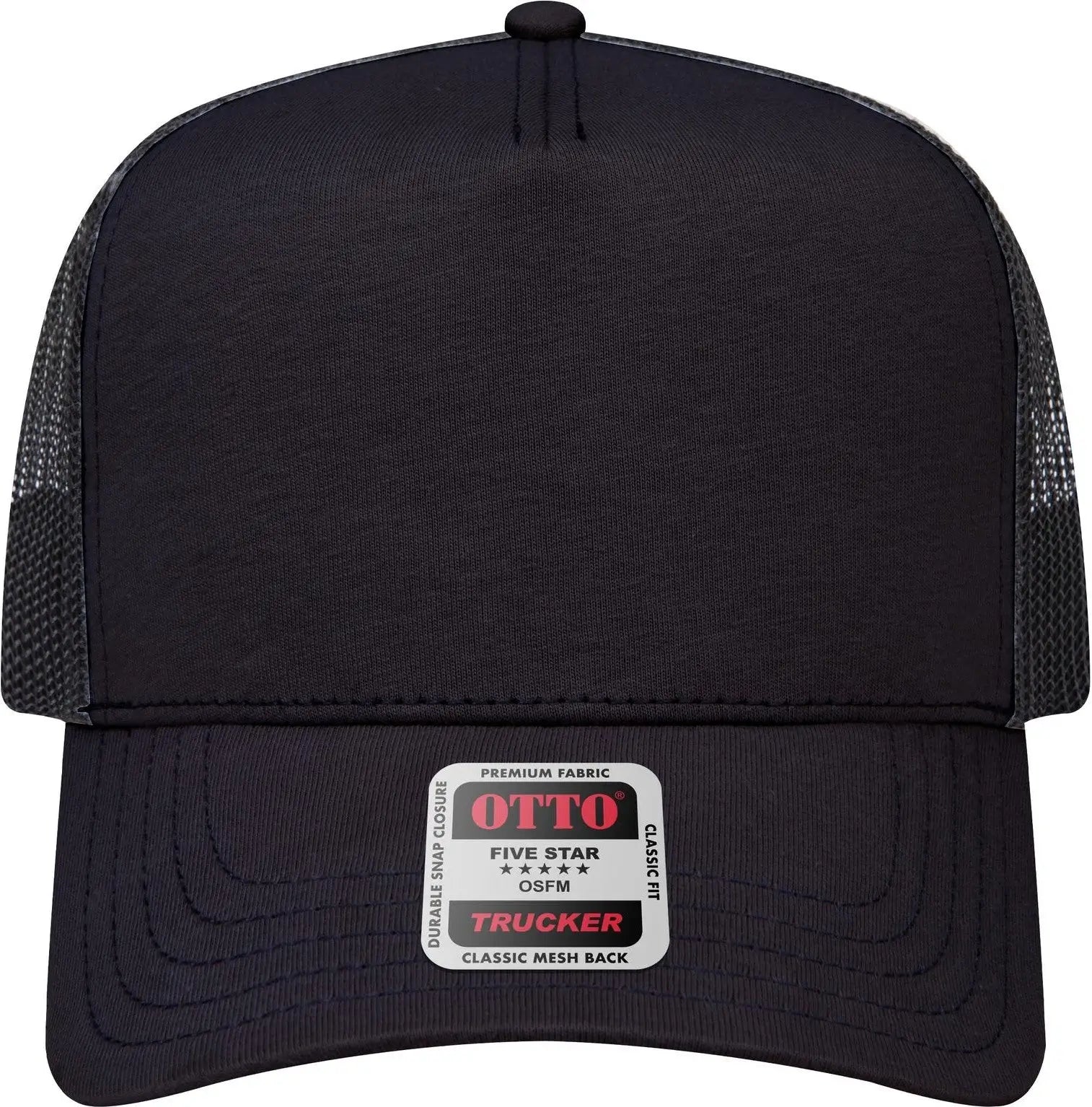 Otto 32-934 5 Panel Mid Profile Mesh Back Trucker Cap - Black - 6 1/2’’ - 7 5/8’’