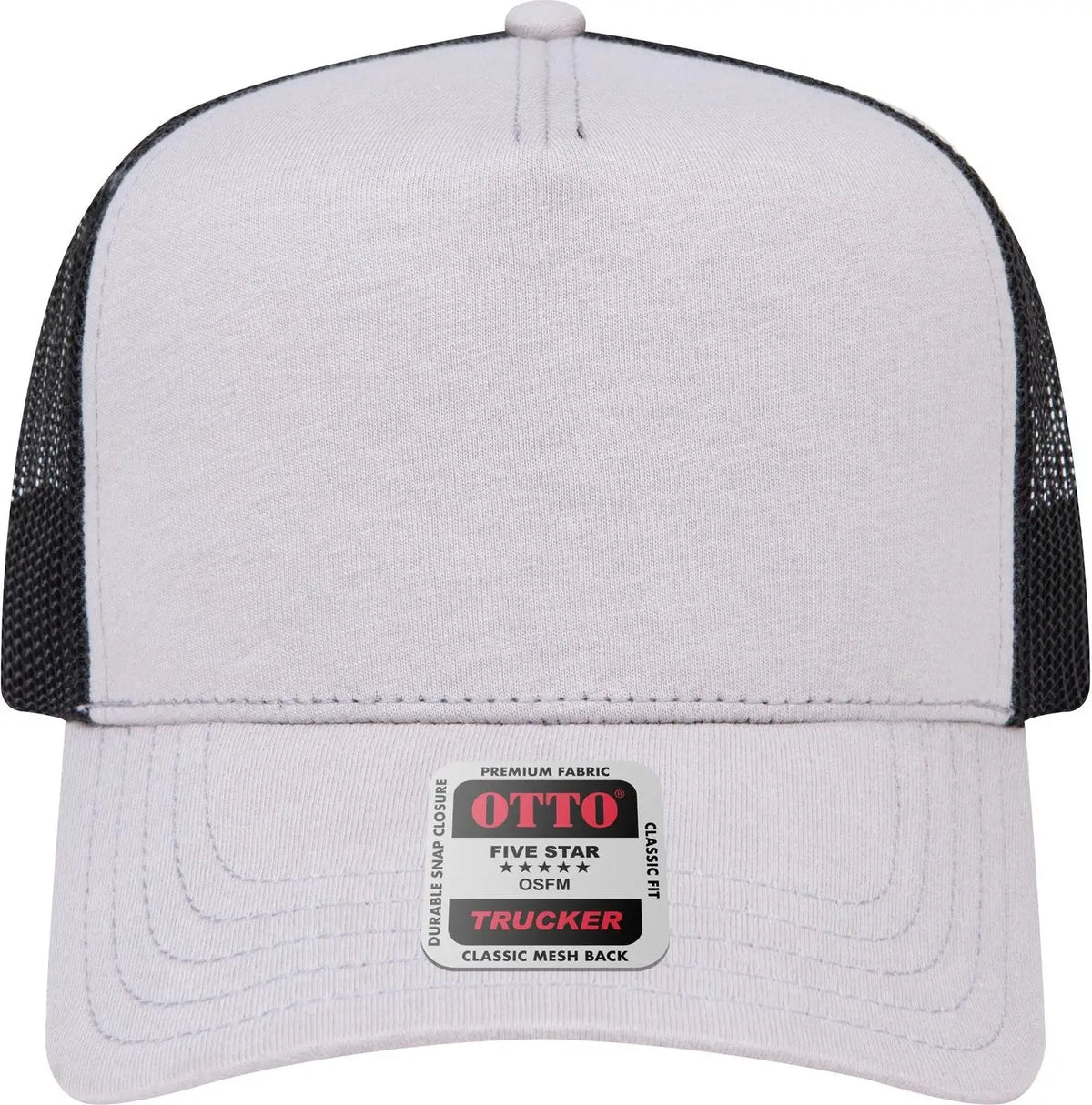 Otto 32-934 5 Panel Mid Profile Mesh Back Trucker Cap - Gry/gry/blk - 6 1/2’’ - 7 5/8’’