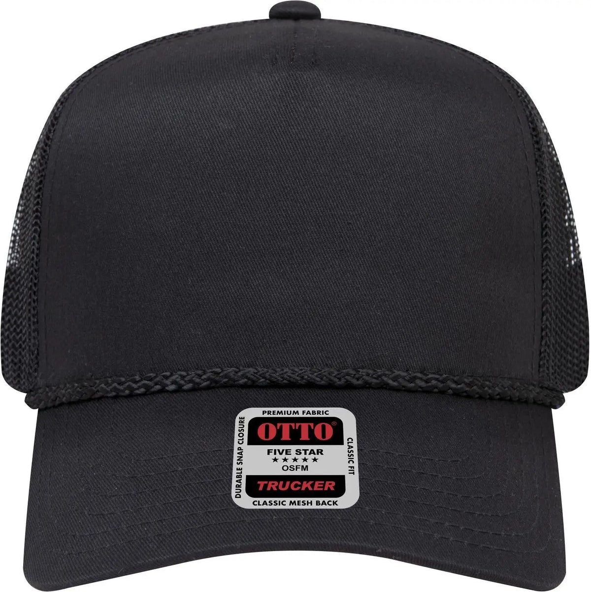 Otto 39-071 5 Panel Mid Profile Mesh Back Trucker Cap - Black - 6 1/2’’ - 7 5/8’’
