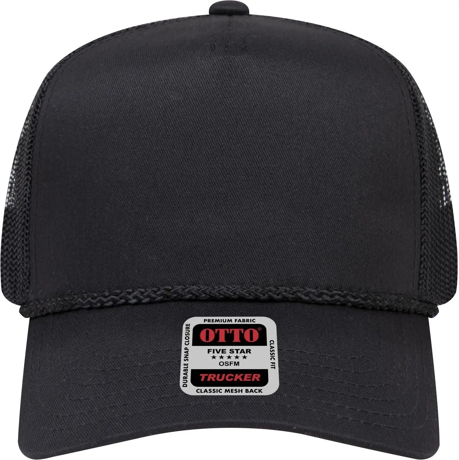 Otto 39-071 5 Panel Mid Profile Mesh Back Trucker Cap - Black - 6 1/2’’ - 7 5/8’’