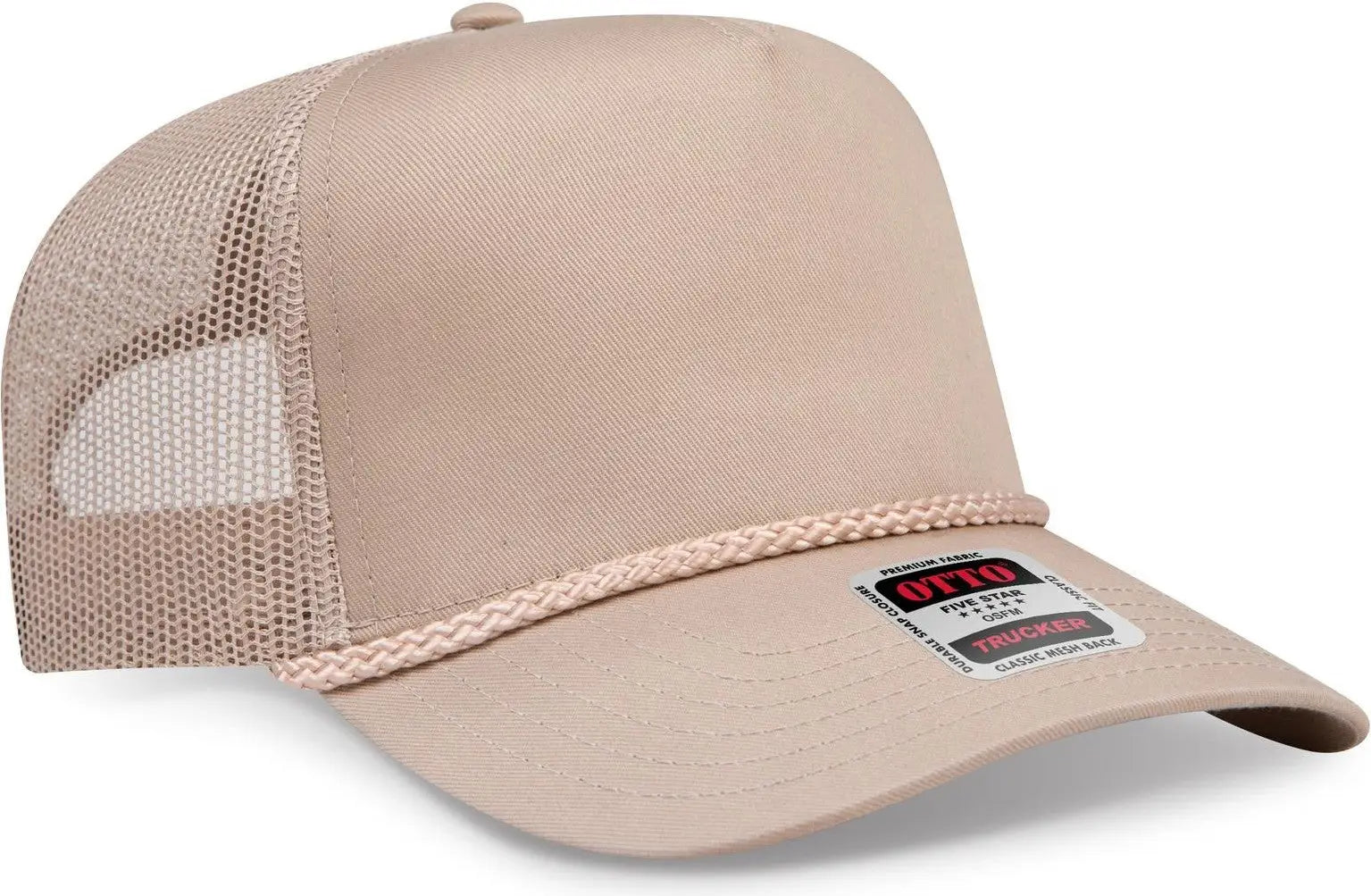 Otto 39-071 5 Panel Mid Profile Mesh Back Trucker Cap - Khaki - 6 1/2’’ - 7 5/8’’