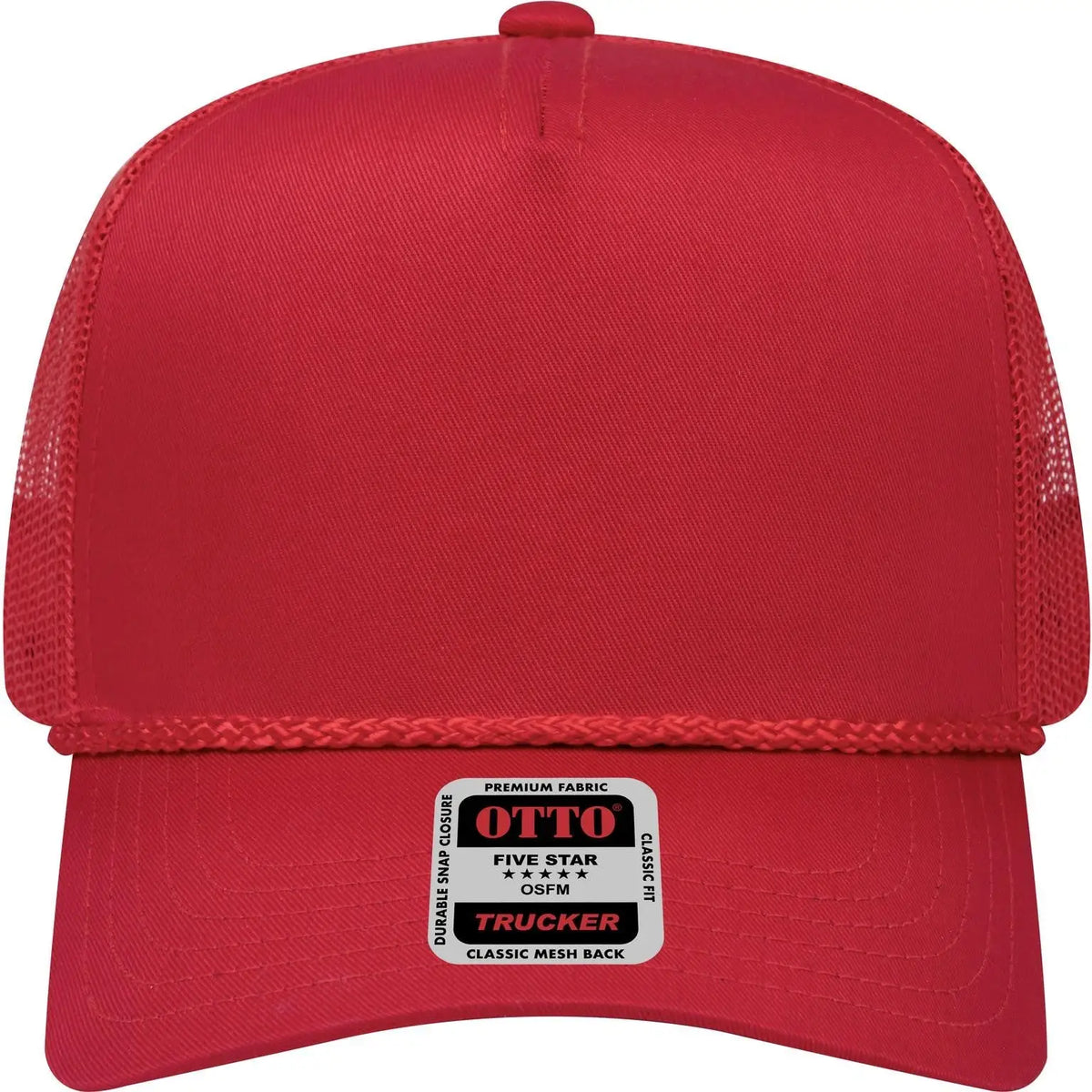Otto 39-071 5 Panel Mid Profile Mesh Back Trucker Cap - Red - 6 1/2’’ - 7 5/8’’