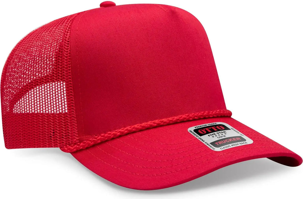 Otto 39-071 5 Panel Mid Profile Mesh Back Trucker Cap - Red - 6 1/2’’ - 7 5/8’’