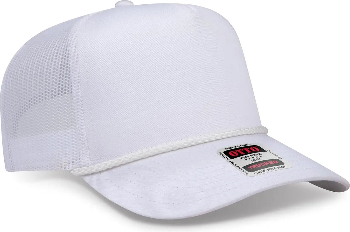 Otto 39-071 5 Panel Mid Profile Mesh Back Trucker Cap - White - 6 1/2’’ - 7 5/8’’