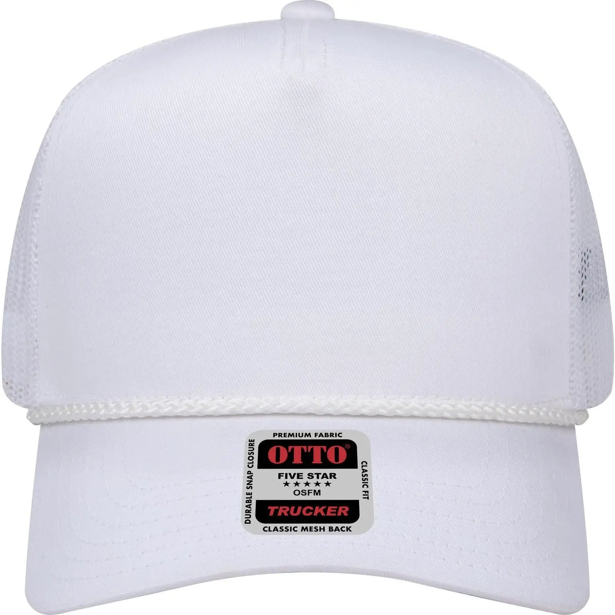 Otto 39-071 5 Panel Mid Profile Mesh Back Trucker Cap - White - 6 1/2’’ - 7 5/8’’