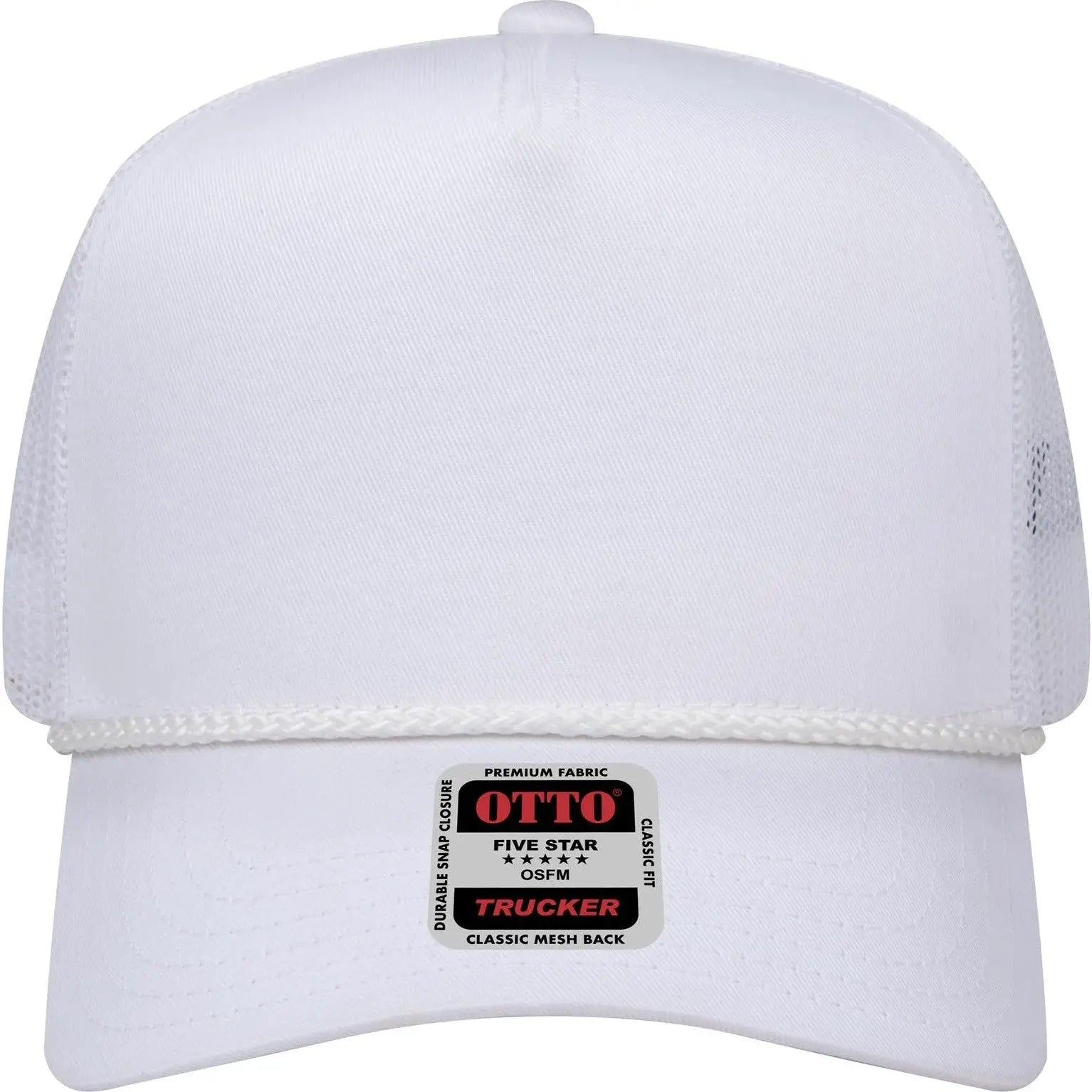 Otto 39-071 5 Panel Mid Profile Mesh Back Trucker Cap - White - 6 1/2’’ - 7 5/8’’