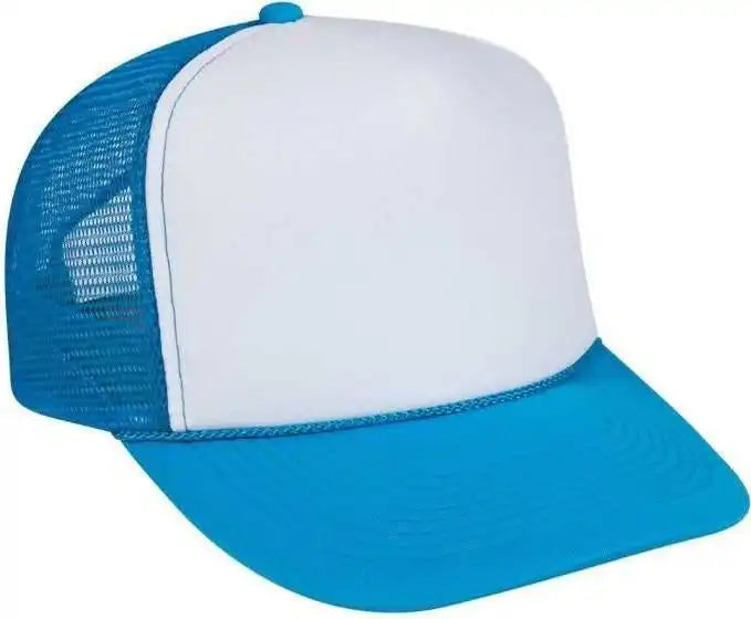 Otto 39-165 5 Panel Foam High Crown Mesh Back Trucker Snapback Cap - Neon Blue White - one Size Fits Most