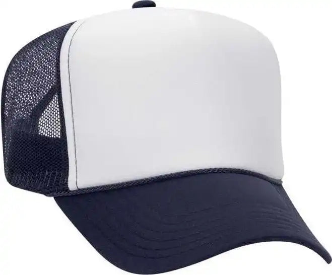 Otto 39-165 5 Panel Foam High Crown Mesh Back Trucker Snapback Cap - Navy White - one Size Fits Most