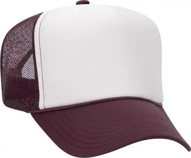 Otto 39-165 5 Panel Foam High Crown Mesh Back Trucker Snapback Cap - Maroon White - one Size Fits Most