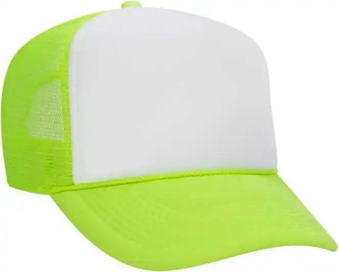 Otto 39-165 5 Panel Foam High Crown Mesh Back Trucker Snapback Cap - Neon Green White - one Size Fits Most