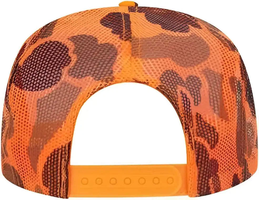 Otto 39-165 5 Panel Foam High Crown Mesh Back Trucker Snapback Cap - Neon Orange Camo - one Size Fits Most