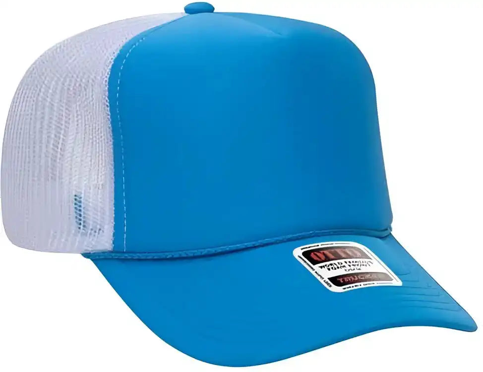 Otto 39-165 5 Panel Foam High Crown Mesh Back Trucker Snapback Cap - Neon Blue White - one Size Fits Most