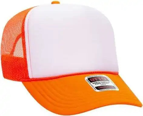 Otto 39-165 5 Panel Foam High Crown Mesh Back Trucker Snapback Cap - Neon Orange White - one Size Fits Most