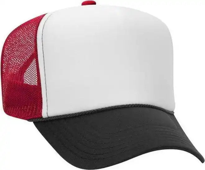 Otto 39 165 5 Panel Foam High Crown Mesh Back Trucker Snapback Cap Black White Red / one Size Fits Most