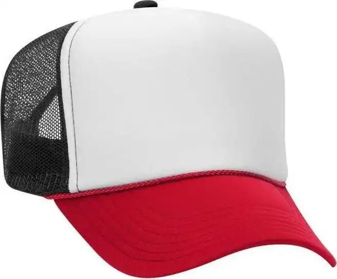 Otto 39-165 5 Panel Foam High Crown Mesh Back Trucker Snapback Cap - Red White Black - one Size Fits Most