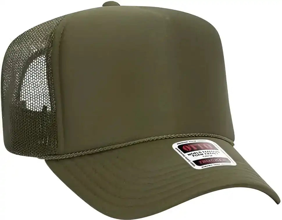 Otto 39-165 5 Panel Foam High Crown Mesh Back Trucker Snapback Cap - Olive Green - one Size Fits Most