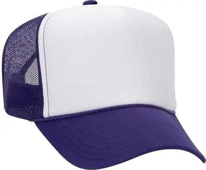Otto 39-165 5 Panel Foam High Crown Mesh Back Trucker Snapback Cap - Purple White - one Size Fits Most