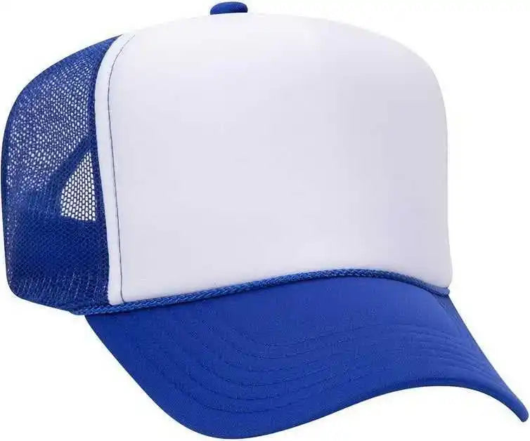 Otto 39-165 5 Panel Foam High Crown Mesh Back Trucker Snapback Cap - Royal White - one Size Fits Most