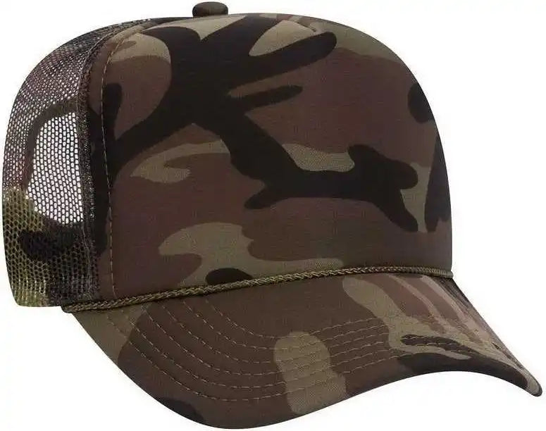 Otto 39-165 5 Panel Foam High Crown Mesh Back Trucker Snapback Cap - Brown Camo - Dark Gray / one Size Fits Most