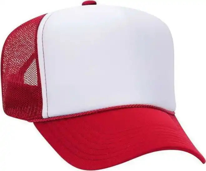 Otto 39-165 5 Panel Foam High Crown Mesh Back Trucker Snapback Cap - Red White - one Size Fits Most