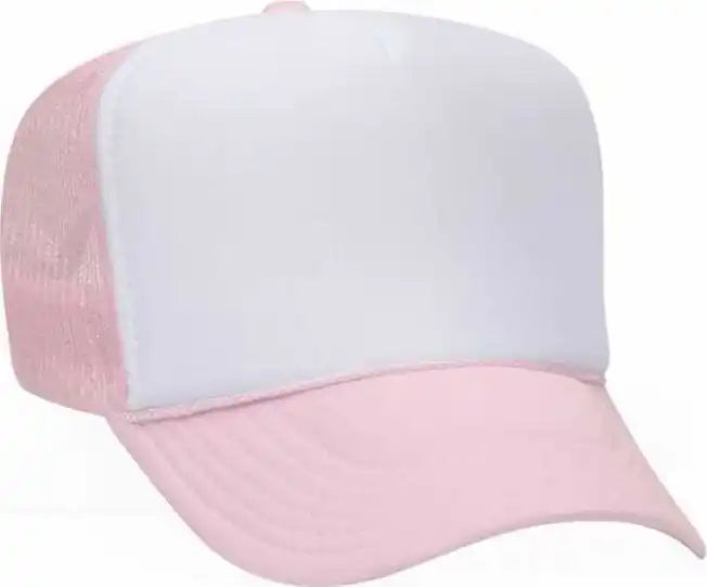 Otto 39-165 5 Panel Foam High Crown Mesh Back Trucker Snapback Cap - Soft Pink White - one Size Fits Most