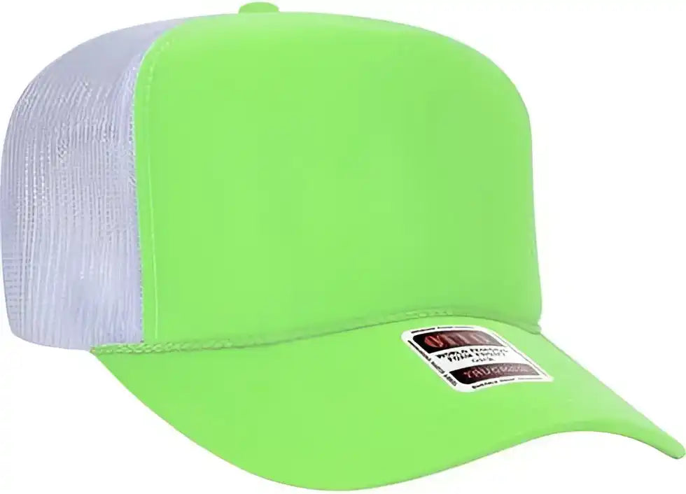 Otto 39-165 5 Panel Foam High Crown Mesh Back Trucker Snapback Cap - Neon Green White - one Size Fits Most