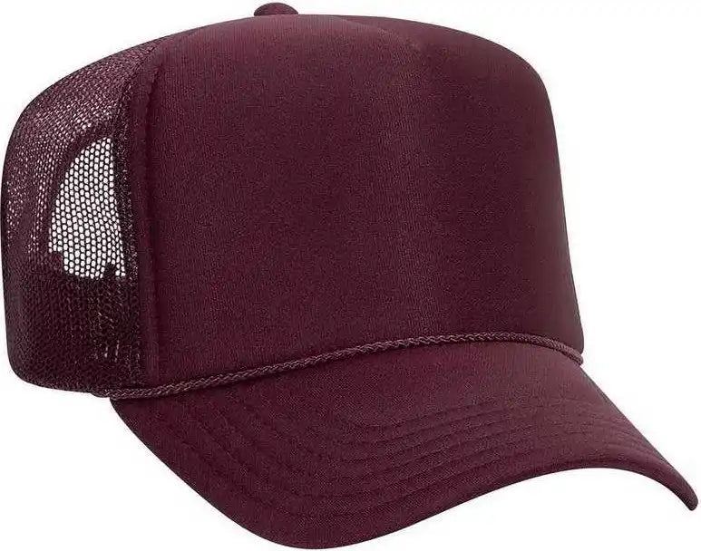 Otto 39-165 5 Panel Foam High Crown Mesh Back Trucker Snapback Cap - Maroon - one Size Fits Most