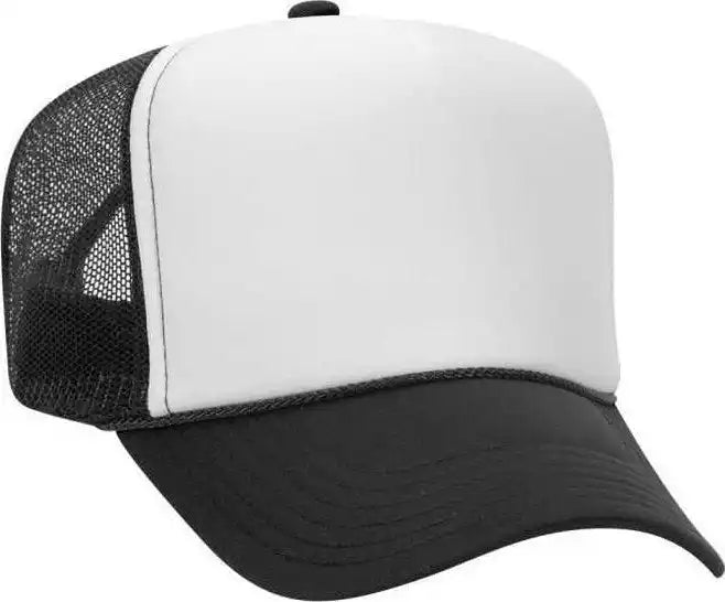 Otto 39 165 5 Panel Foam High Crown Mesh Back Trucker Snapback Cap Black White / one Size Fits Most