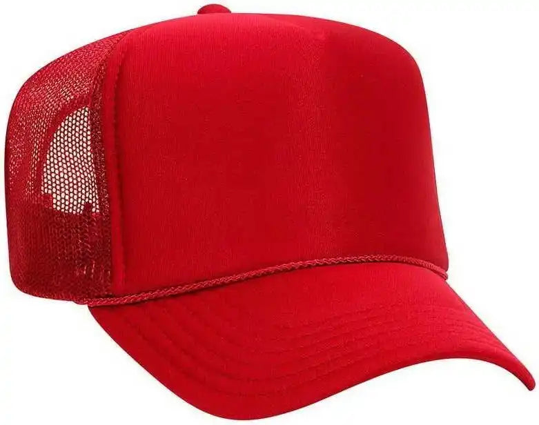 Otto 39-165 5 Panel Foam High Crown Mesh Back Trucker Snapback Cap - Red - one Size Fits Most